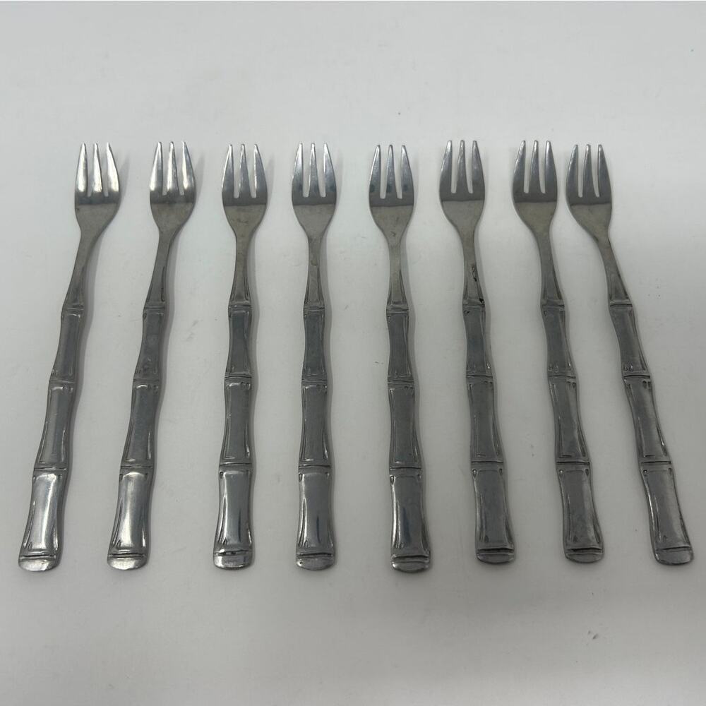 Northland Stainless Japan Bamboo‑Handle Cocktail/Appetizer Forks – Set of 8